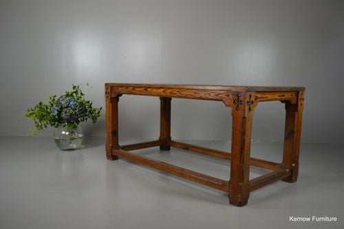 Large Pitch Pine Chapel Refectory Dining Kitchen Table - Kernow Furniture