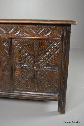 Carved Oak Antique Coffer Blanket Box - Kernow Furniture