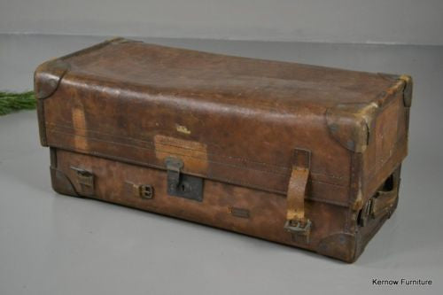 Antique Vintage Tan Leather Suitcase - Kernow Furniture