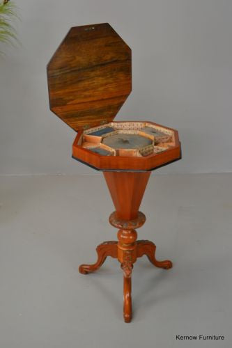 Victorian Walnut Trumpet Work Box Sewing Tidy - Kernow Furniture