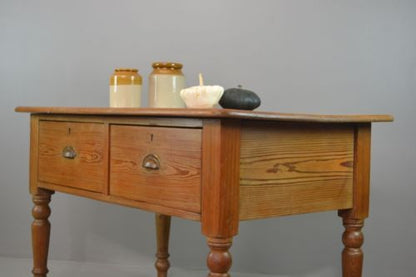 Rustic Antique Pine Work / Prep / Kitchen Table - Kernow Furniture