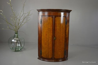 Antique Georgian George III Mahogany & Oak Bow Front Wall Corner Cupboard - Kernow Furniture