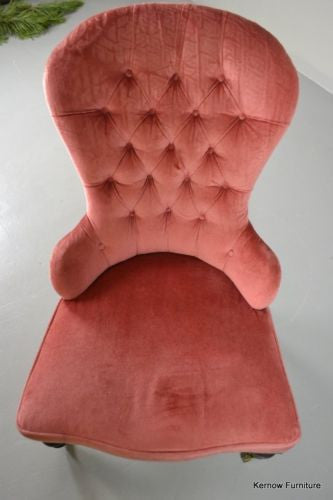 Dark Pink Antique Victorian Button Back Upholstered Armchair Chair - Kernow Furniture