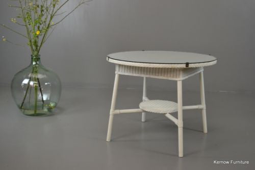 Vintage White Lloyd Loom Round Table Conservatory - Kernow Furniture