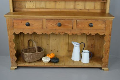 Large Antique Stripped Pine Kitchen Dresser - Kernow Furniture