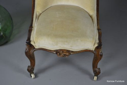 Antique Victorian Walnut Button Back Chair Armchair - Kernow Furniture