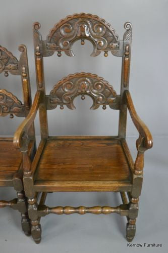 Set 6 17th Century Style Oak & Elm Yorkshire Dining Chairs - Kernow Furniture