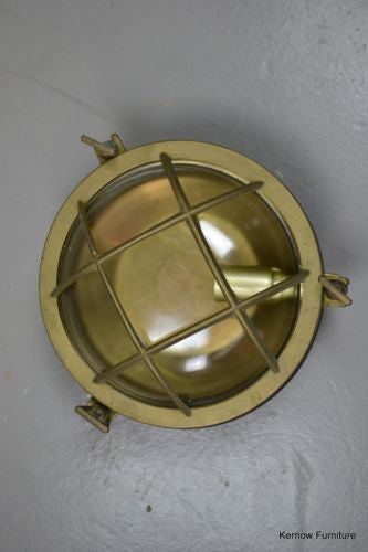 Vintage Round Brass Bulk Head Ships Lamp - Kernow Furniture