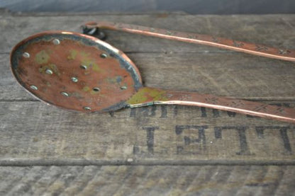 Pair Antique Copper Spoons Skimming Spoon & Hammered Ladle - Kernow Furniture