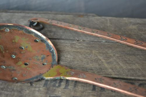 Pair Antique Copper Spoons Skimming Spoon & Hammered Ladle - Kernow Furniture