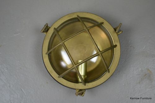 Vintage Round Brass Bulk Head Ships Lamp - Kernow Furniture