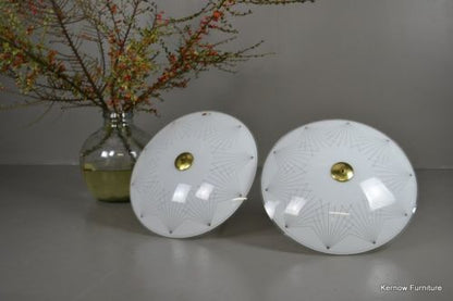 Pair Vintage Retro Glass Ceiling Lamps Lights - Kernow Furniture