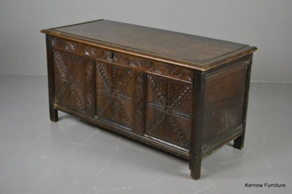 Carved Oak Antique Coffer Blanket Box - Kernow Furniture