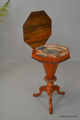 Victorian Walnut Trumpet Work Box Sewing Tidy - Kernow Furniture