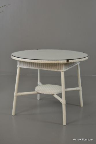 Vintage White Lloyd Loom Round Table Conservatory - Kernow Furniture