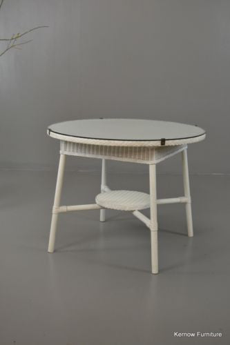 Vintage White Lloyd Loom Round Table Conservatory - Kernow Furniture