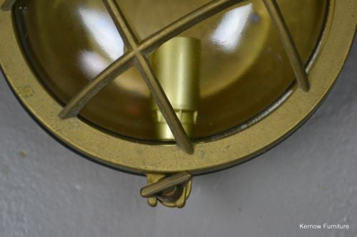 Vintage Round Brass Bulk Head Ships Lamp - Kernow Furniture