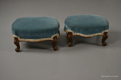 Pair Antique Victorian Carved Walnut Footstools - Kernow Furniture