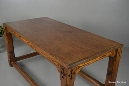 Large Pitch Pine Chapel Refectory Dining Kitchen Table - Kernow Furniture