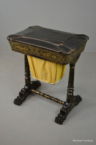 Chinoiserie Chinese Black Lacquer Work Table Sewing Tidy Box - Kernow Furniture