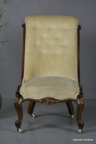 Antique Victorian Walnut Button Back Chair Armchair - Kernow Furniture