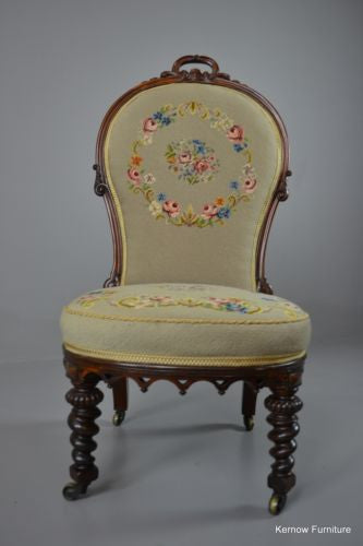 Antique Victorian Rosewood Floral Needlework Nursing Chair - Kernow Furniture