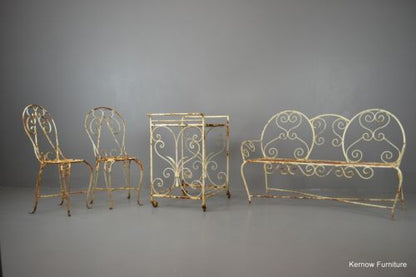 Vintage French Garden Furniture Set Wrought Iron Patio Chairs Bench - Kernow Furniture