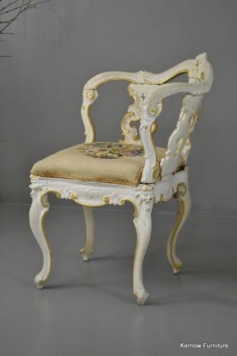 Pair Ornate White & Gold Rococo Style Corner Chairs - Kernow Furniture