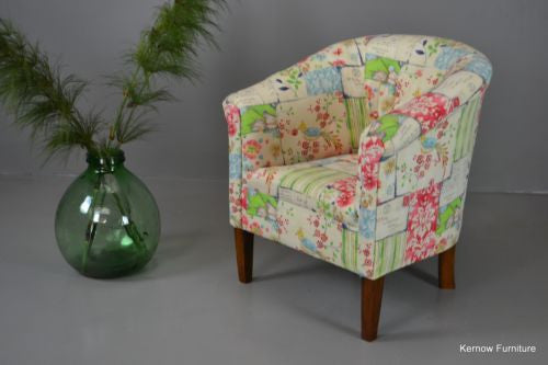 Antique Early 20th Century Floral Upholstered Tub Chair Armchair - Kernow Furniture