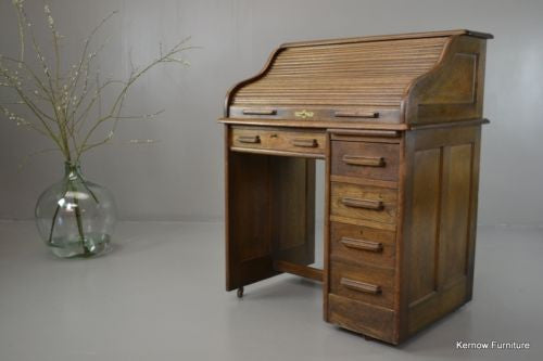 20th Century Oak Tambour Desk - Kernow Furniture