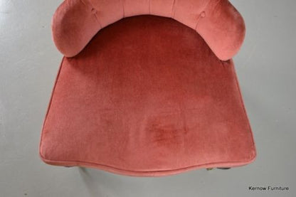 Dark Pink Antique Victorian Button Back Upholstered Armchair Chair - Kernow Furniture