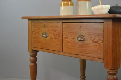 Rustic Antique Pine Work / Prep / Kitchen Table - Kernow Furniture