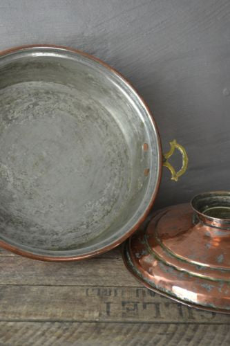 Large Antique Copper Pot & Lid (2) - Kernow Furniture