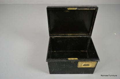 Small Antique Vintage Black Deed Tin - Kernow Furniture