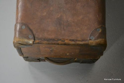 Antique Vintage Tan Leather Suitcase - Kernow Furniture