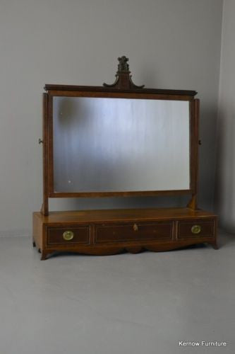 Antique Georgian Mahogany Inlaid Dressing Toilet Swing Mirror - Kernow Furniture