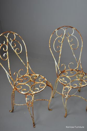 Vintage French Garden Furniture Set Wrought Iron Patio Chairs Bench - Kernow Furniture