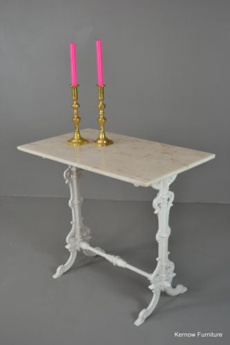 Cast Iron & White Marble Table - Kernow Furniture