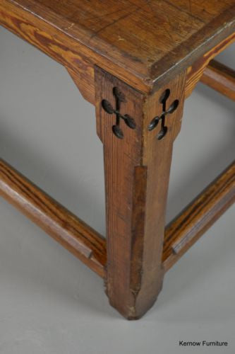 Large Pitch Pine Chapel Refectory Dining Kitchen Table - Kernow Furniture