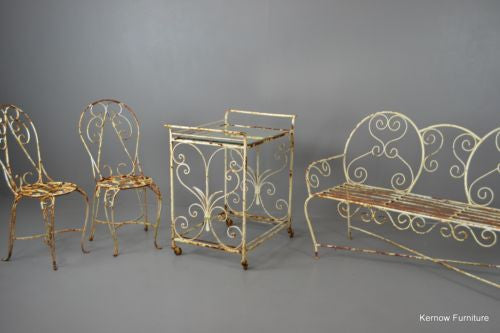 Vintage French Garden Furniture Set Wrought Iron Patio Chairs Bench - Kernow Furniture