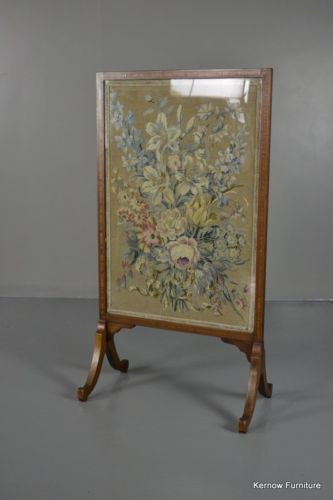 Antique Inlaid Mahogany Floral Fire Screen - Kernow Furniture