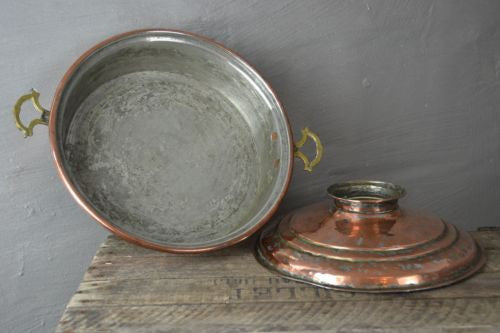 Large Antique Copper Pot & Lid (2) - Kernow Furniture