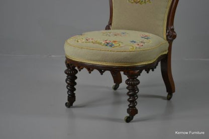 Antique Victorian Rosewood Floral Needlework Nursing Chair - Kernow Furniture