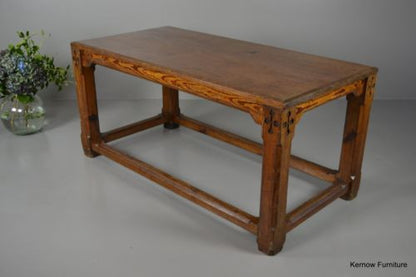 Large Pitch Pine Chapel Refectory Dining Kitchen Table - Kernow Furniture