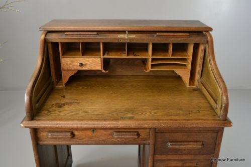 20th Century Oak Tambour Desk - Kernow Furniture