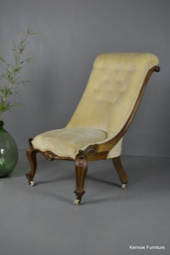 Antique Victorian Walnut Button Back Chair Armchair - Kernow Furniture