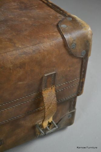 Antique Vintage Tan Leather Suitcase - Kernow Furniture