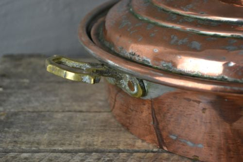 Large Antique Copper Pot & Lid (2) - Kernow Furniture