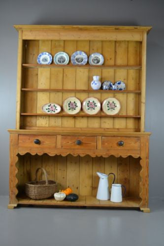 Large Antique Stripped Pine Kitchen Dresser - Kernow Furniture