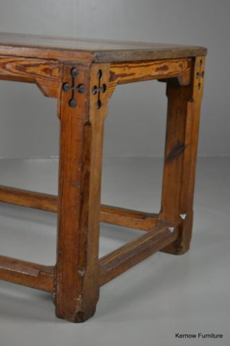 Large Pitch Pine Chapel Refectory Dining Kitchen Table - Kernow Furniture